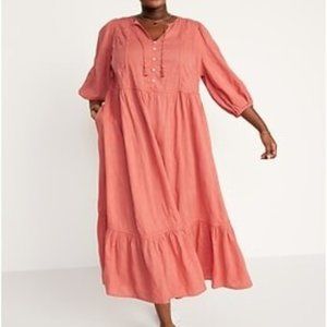 Coral Tie-Neck 3/4-Sleeve All-Day Maxi Swing Dress